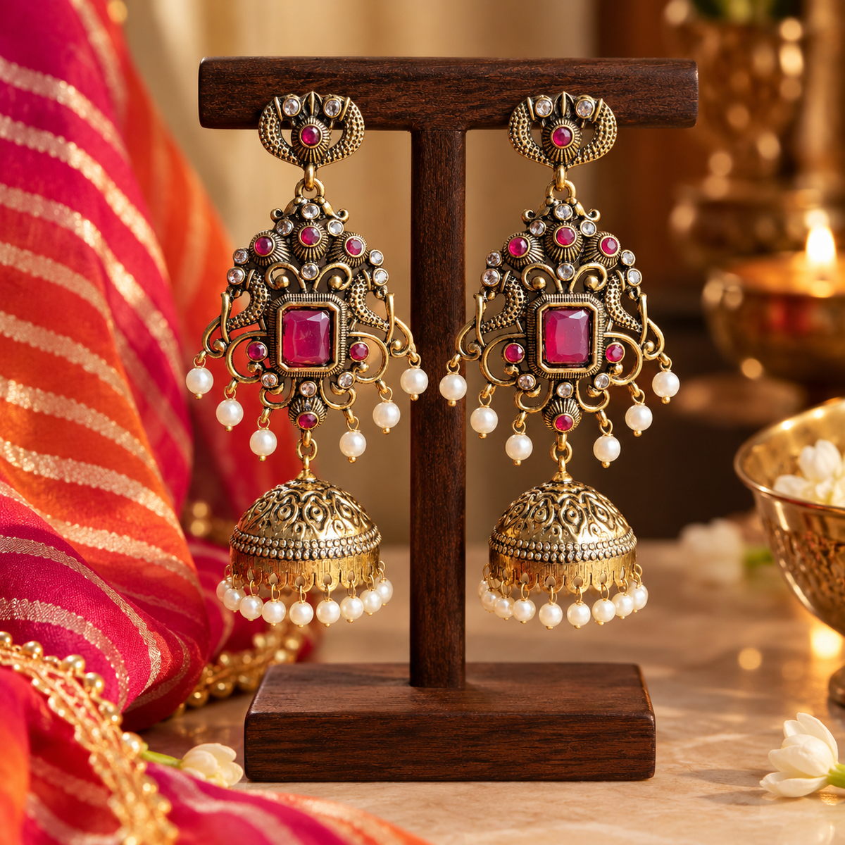 Navira Red Golden Jhumka