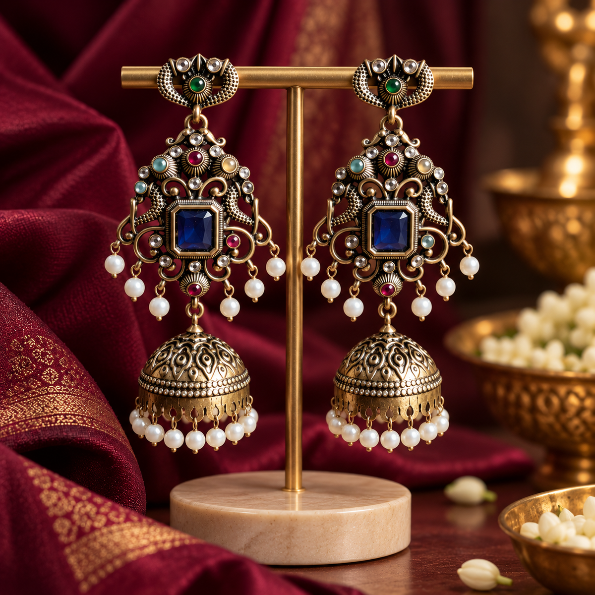Navira Blue Golden Jhumka
