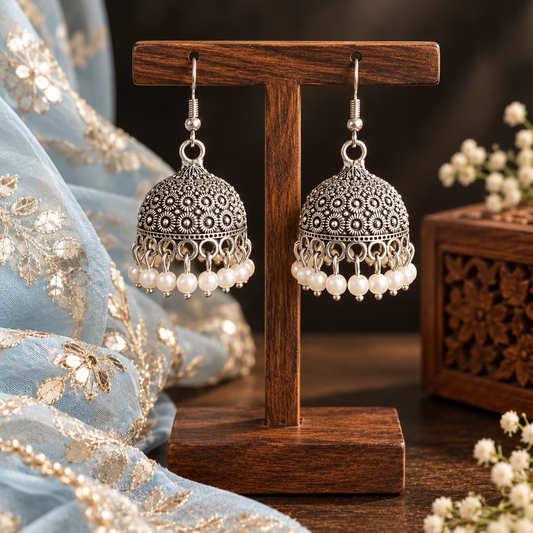 Laya Silver Jhumkas