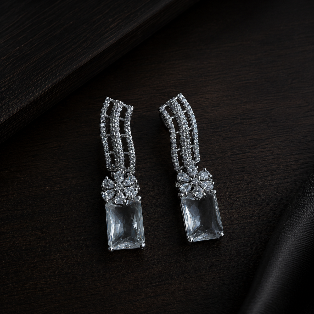 Celestia Silver Long Drop Earrings