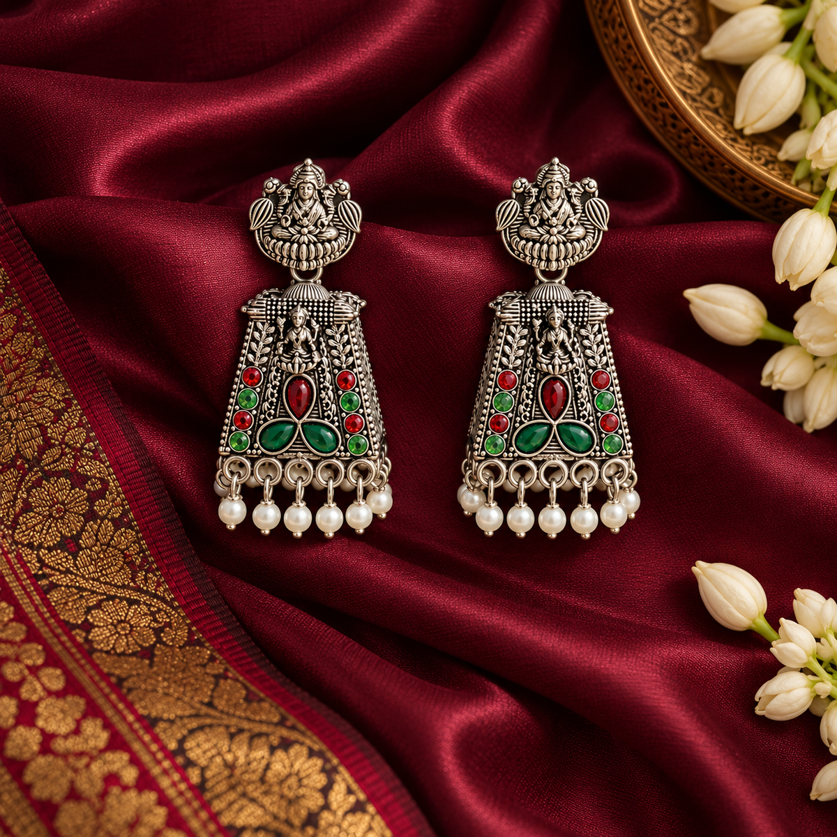 Kavira Silver Temple Jhumka