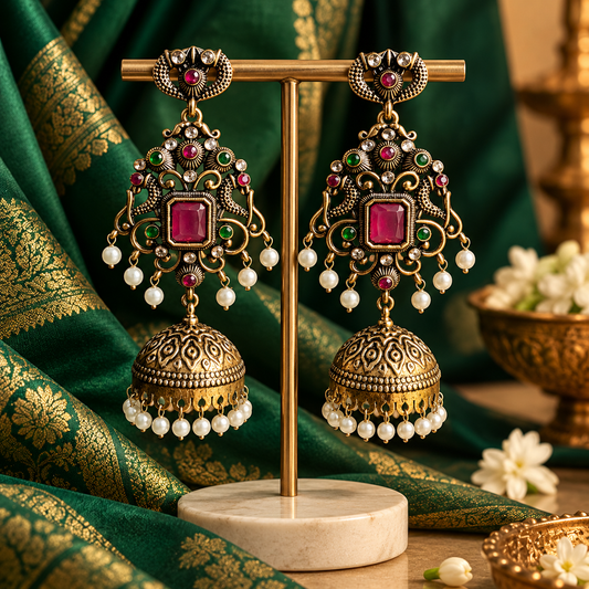 Evania Red Golden Jhumka