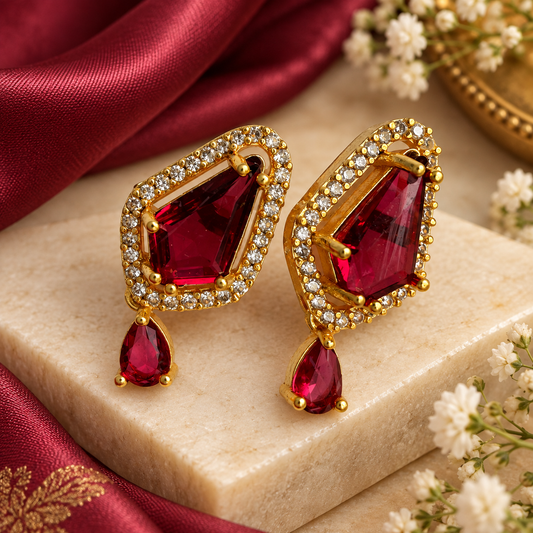 Zareen Ruby Red Drop Earrings