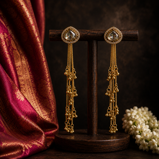 Kalindi Golden Kundan Danglers