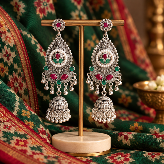 Eshara Silver Jhumkas