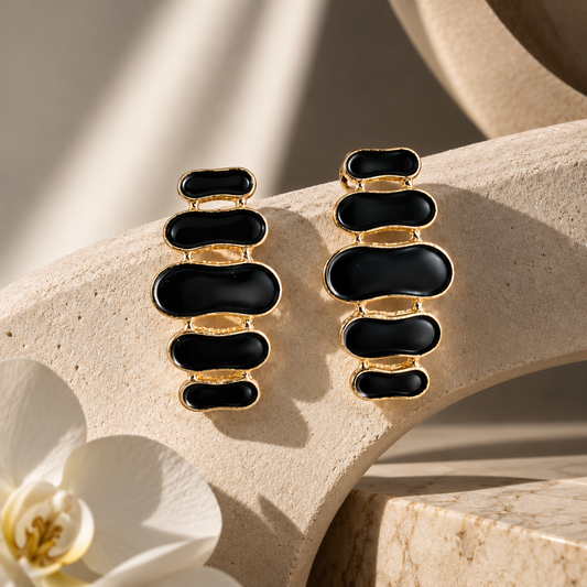 Zafrine Black Long Stud