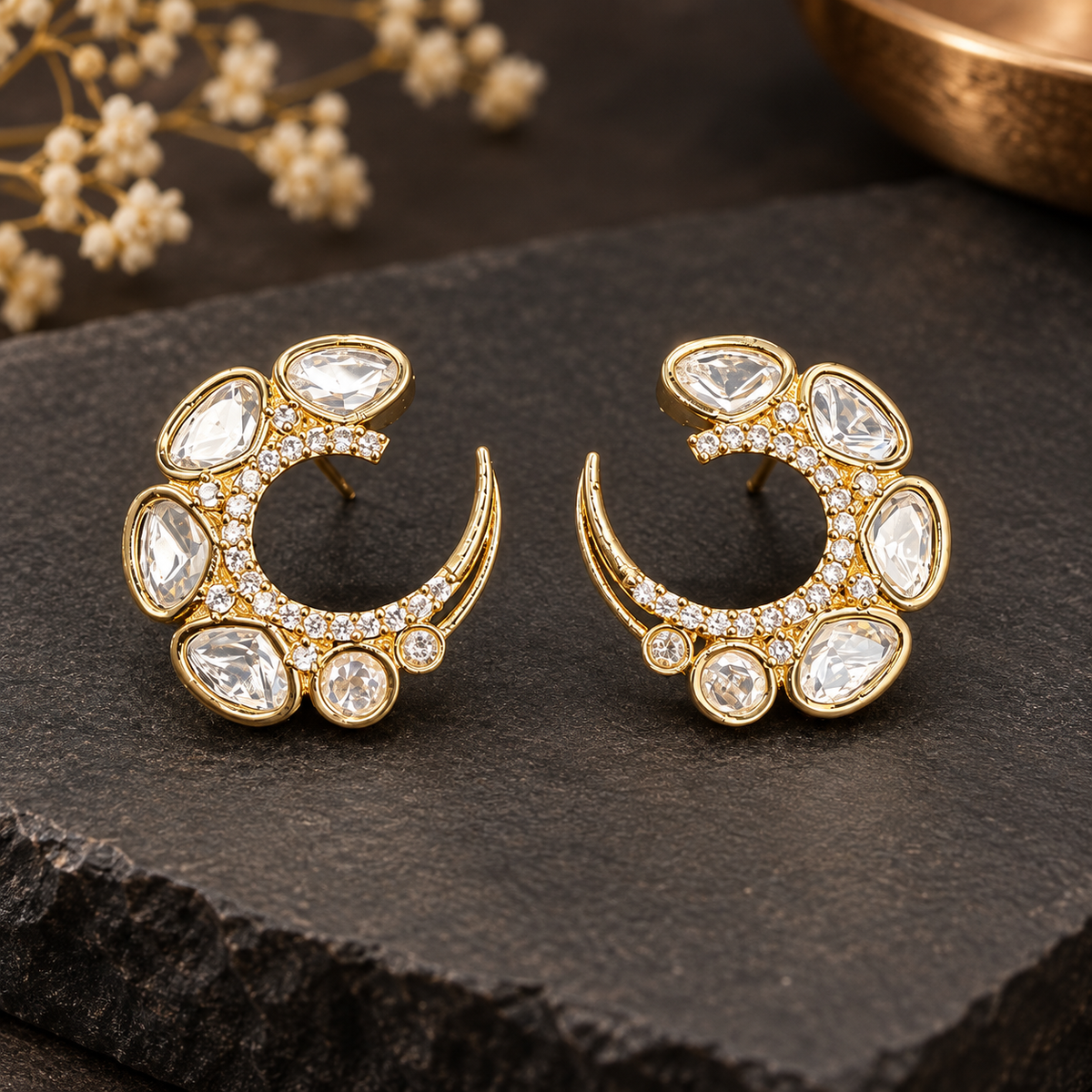 Golden Keerti Polki Studs