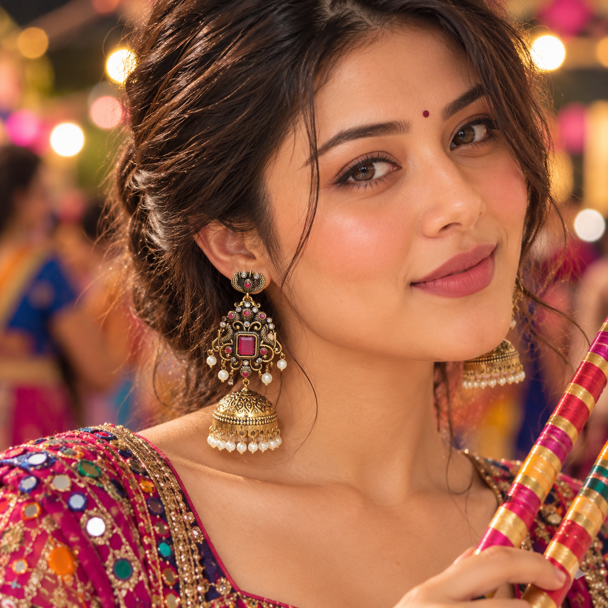 Navira Red Golden Jhumka