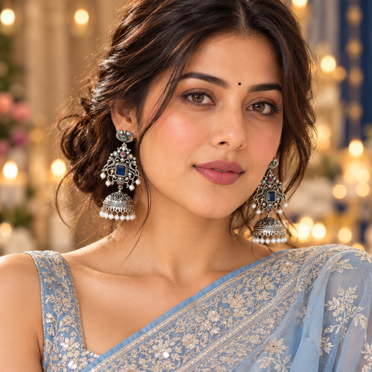 Navira Blue Silver Jhumka
