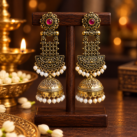 Manjari Antique Golden Jhumka