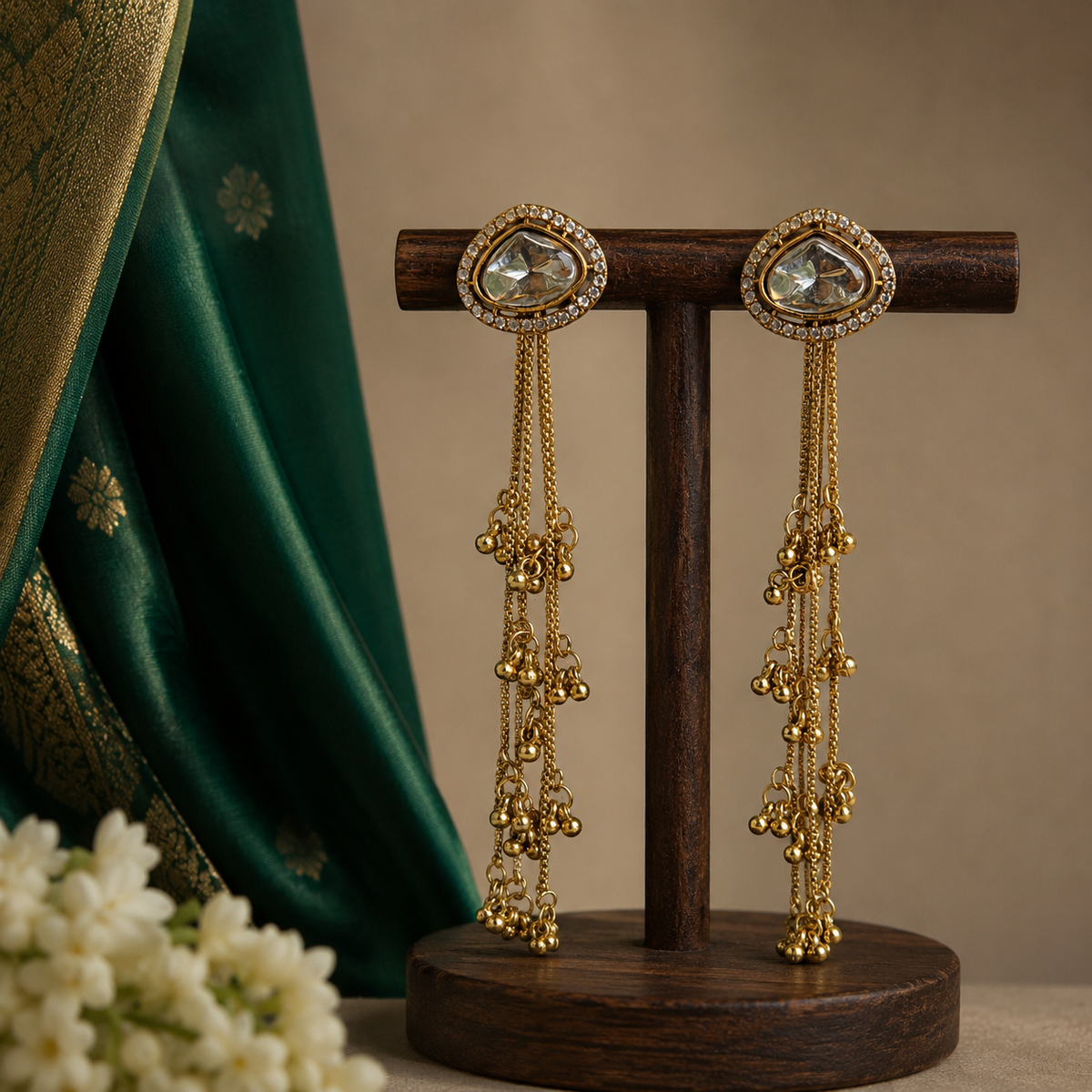 Kalindi Golden Kundan Danglers