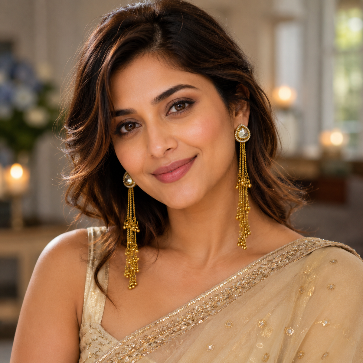 Kalindi Golden Kundan Danglers