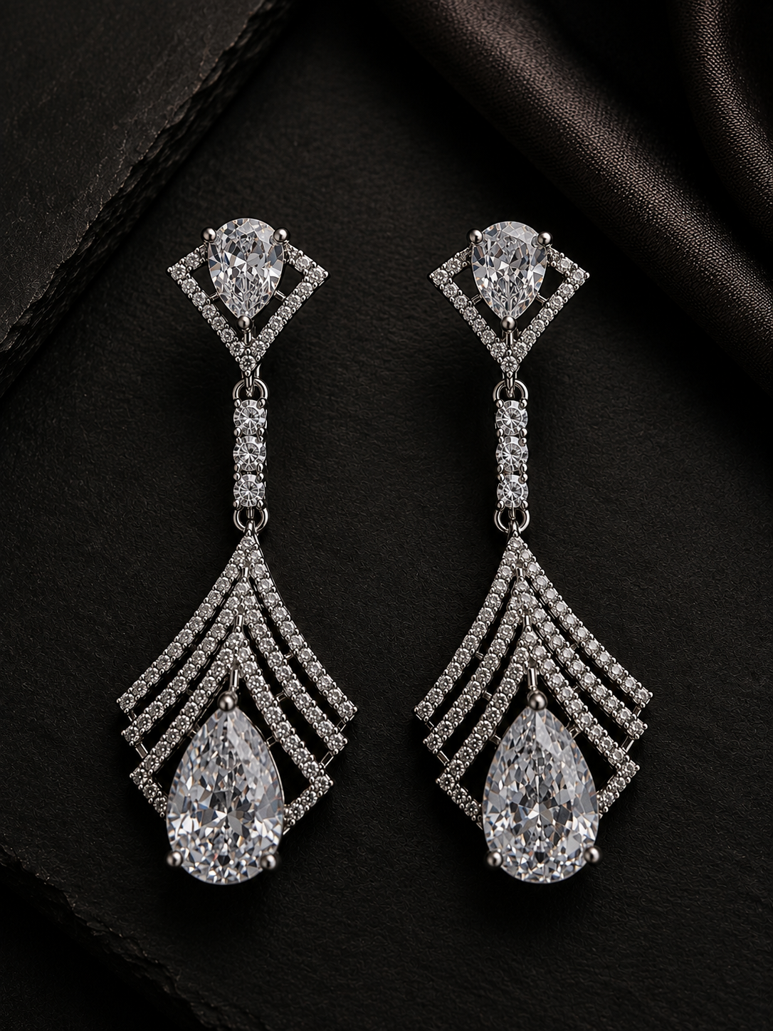 Viviette Silver Long Drop Earrings