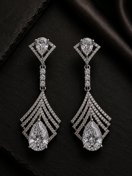 Viviette Silver Long Drop Earrings