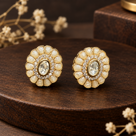 White Kamini Polki Studs