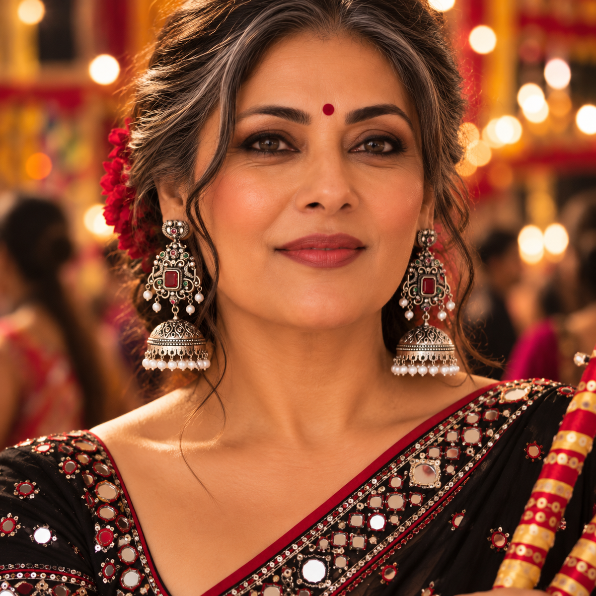 Evania Red Silver Jhumka