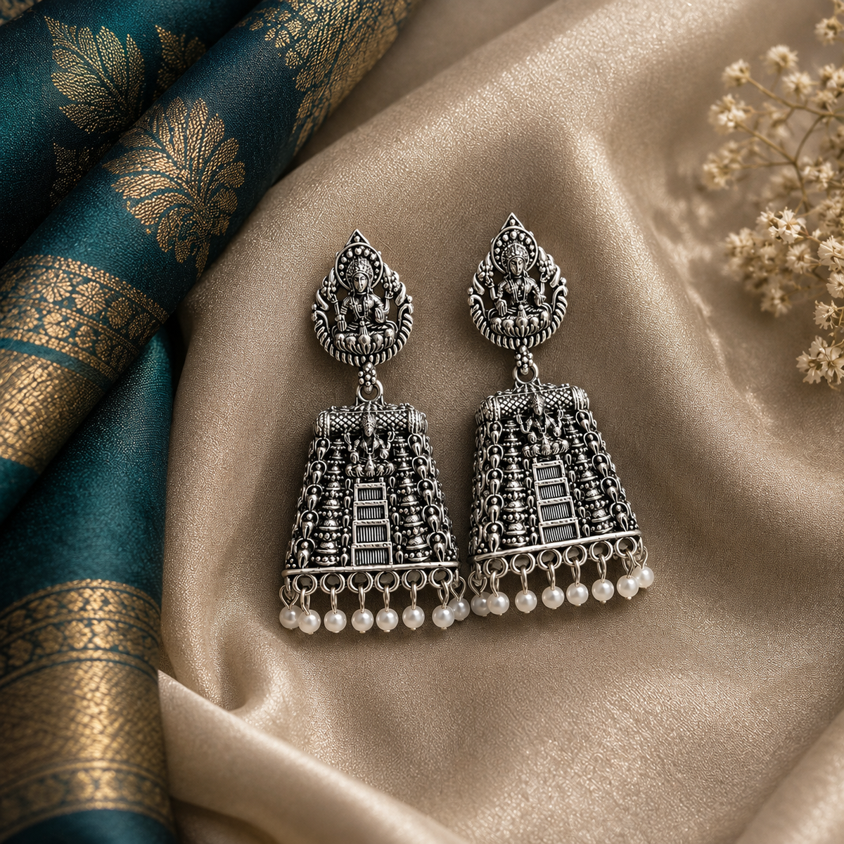 Charvi Silver Temple Earrings