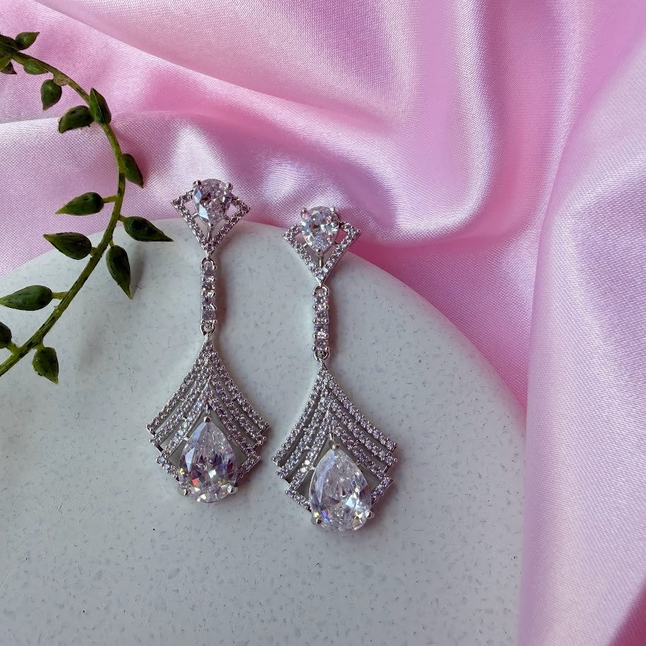 Viviette Silver Long Drop Earrings